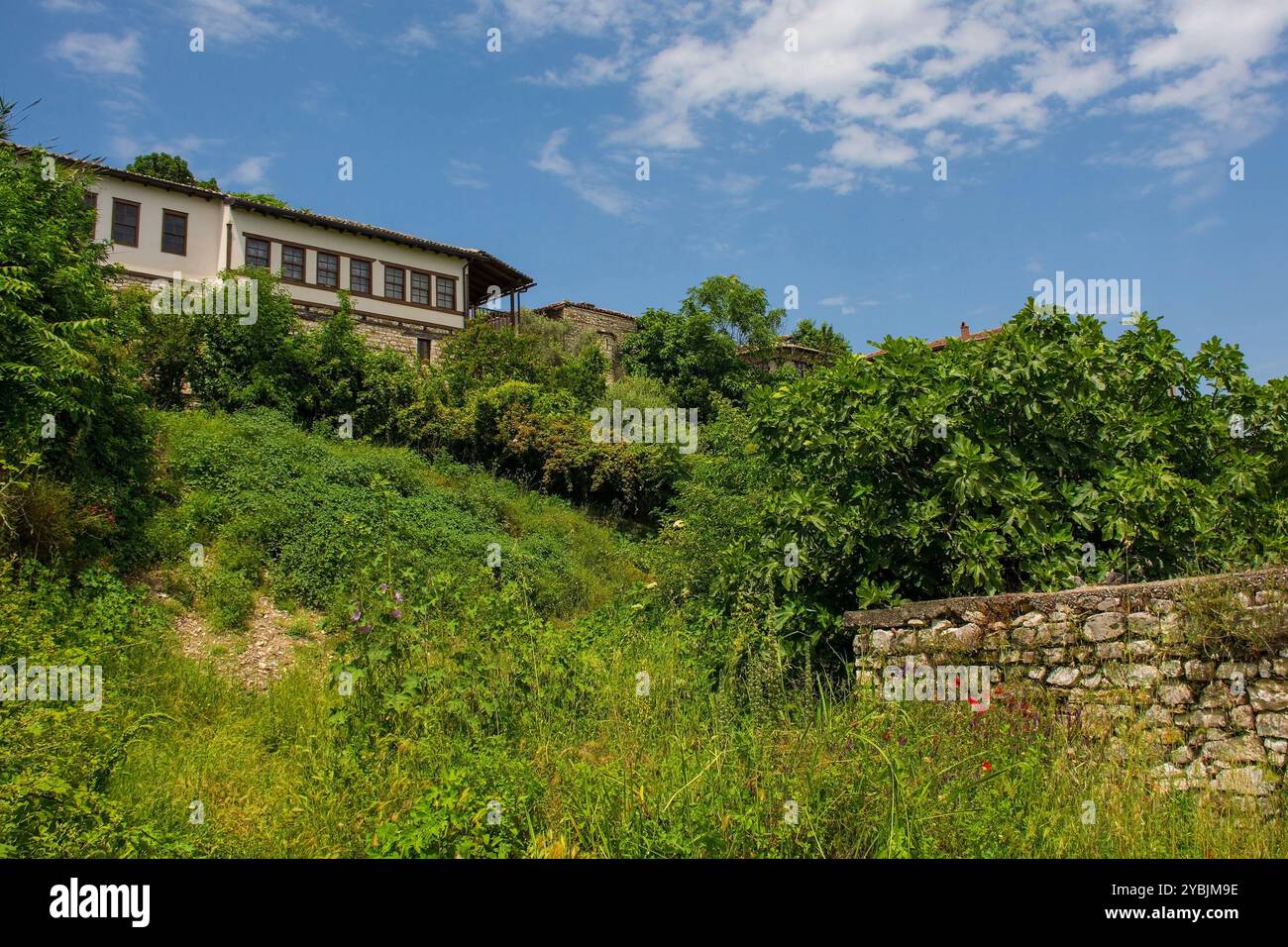 Historische Wohngebäude im UNESCO-Weltkulturerbe Berat Castle in Albanien. Eine Mischung aus byzantinischer, osmanischer und mittelalterlicher Architektur Stockfoto