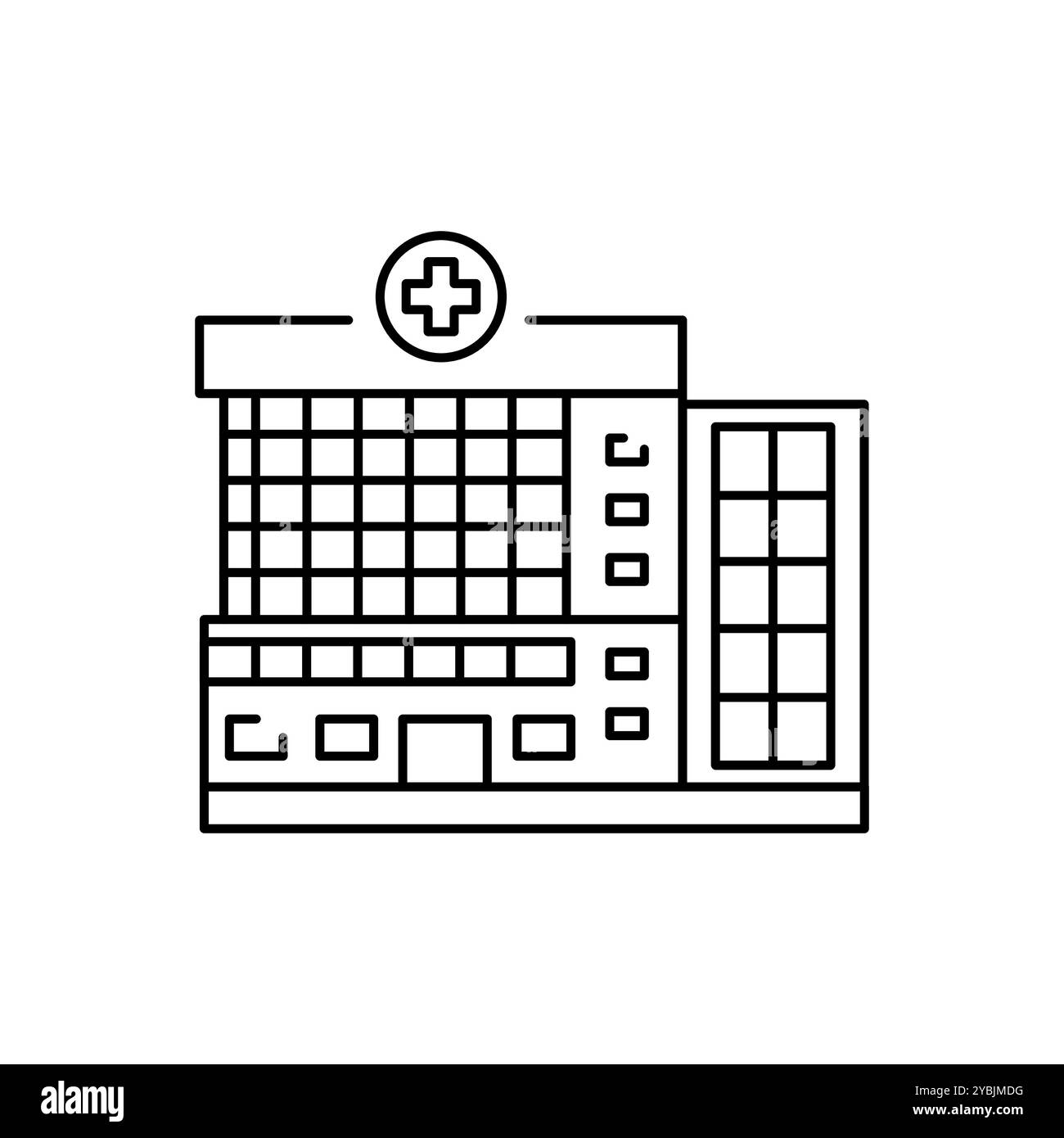 Symbol für schwarze Linie des Krankenhausgebäudes. Bearbeitbare Kontur. Vektorelement Stock Vektor