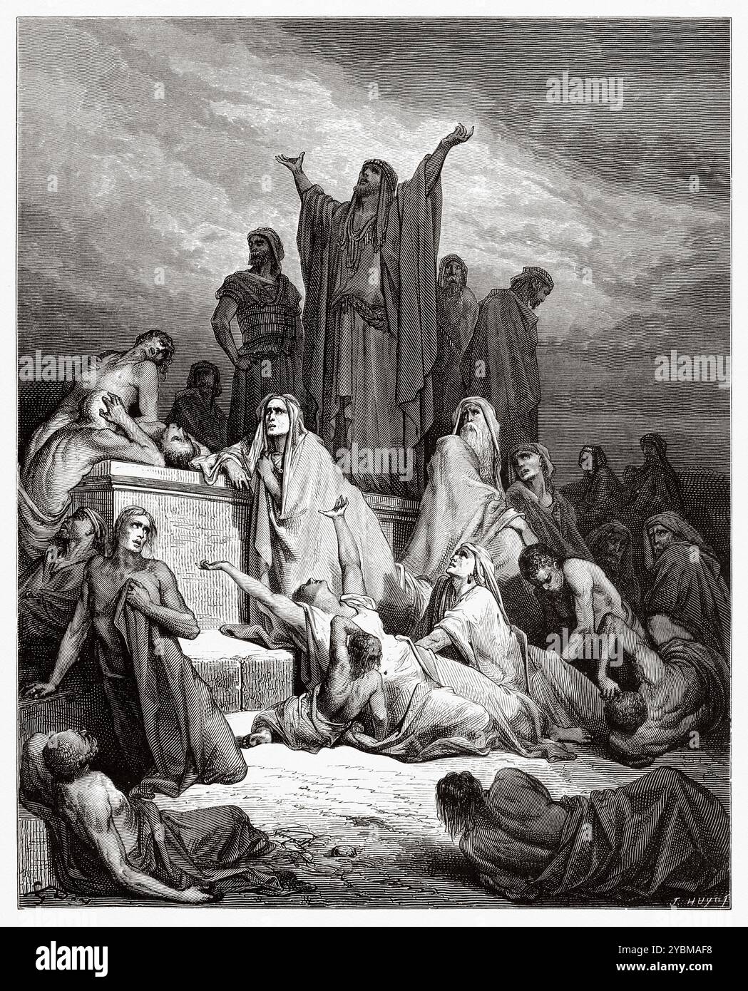 Herr sandte eine Pest über Israel vom Morgen bis zur festgelegten Zeit. Altes Testament. Antike Bibelillustration von Gustave Dore (1832–1883) Stockfoto