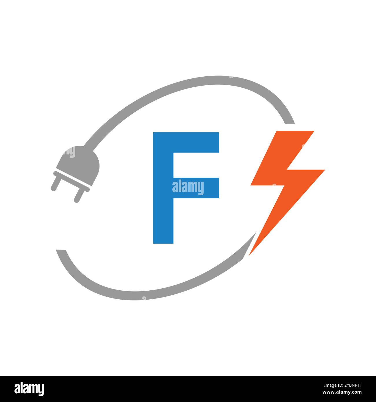 Elektrisches Logo mit Buchstabe F und Stromversorgungssymbol. Elektrisches Logo-Design Stock Vektor