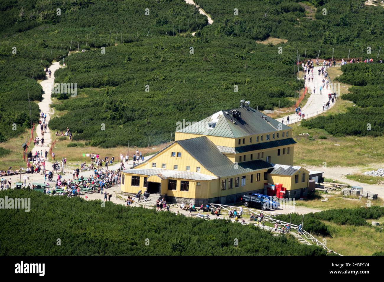 Berghütte Karkonosze Polen Dom Slaski aus der Vogelperspektive Stockfoto