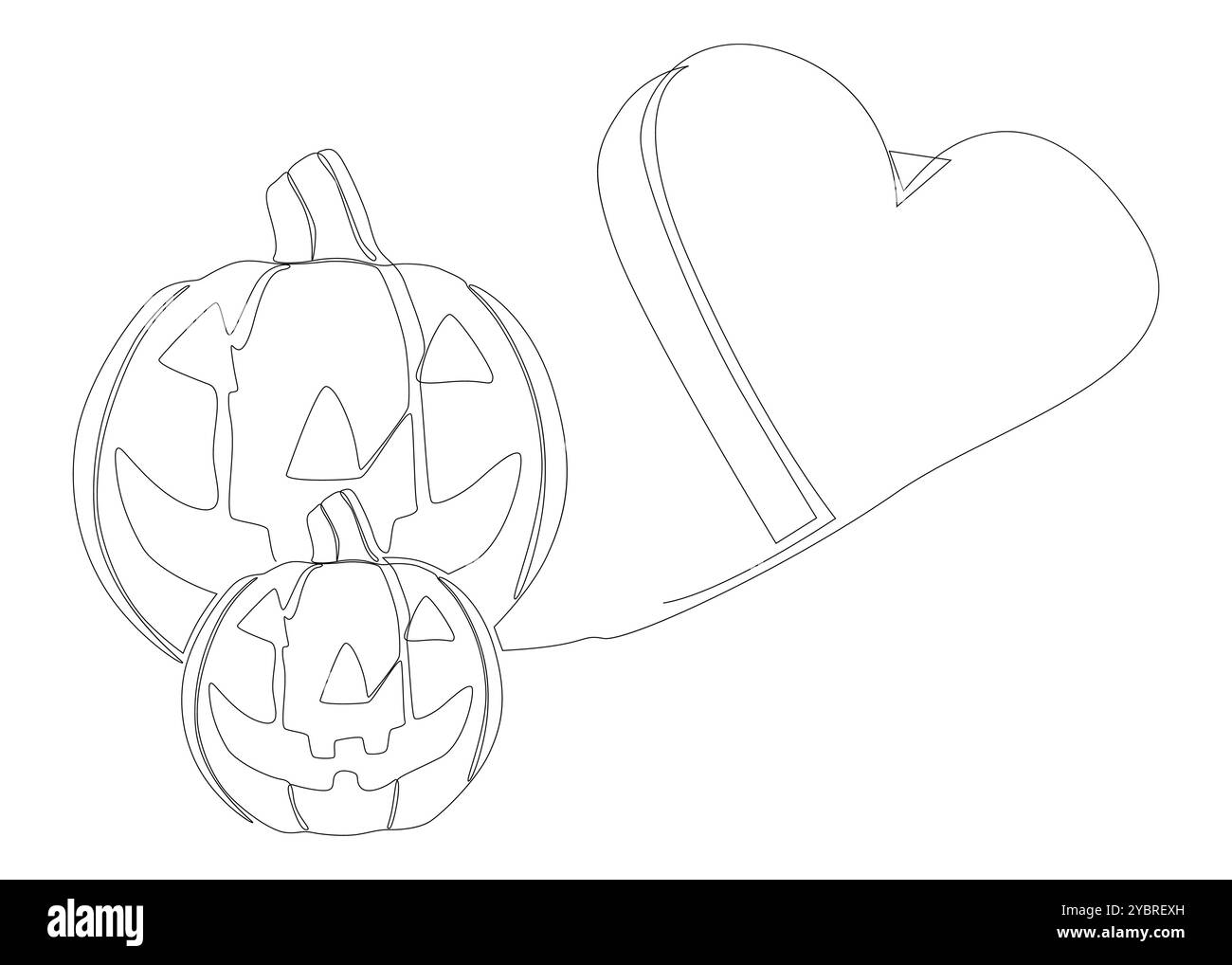 Eine durchgehende Linie Halloween Jack O' Lantern Kürbis mit Herz. Vektorkonzept für die Darstellung dünner Linien. Konturzeichnung kreative Ideen. Stock Vektor