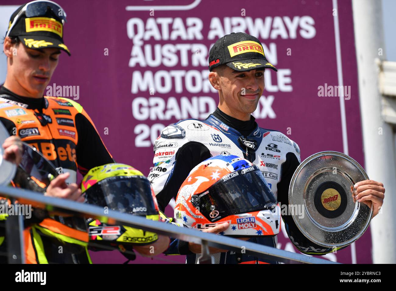 MELBOURNE, AUSTRALIEN. Oktober 2024. Moto2-Podestfeier beim Qatar Airways Australian Motorcycle Grand Prix 2024 auf dem Phillip Island Circuit. Quelle: Karl Phillipson/Alamy Live News Stockfoto