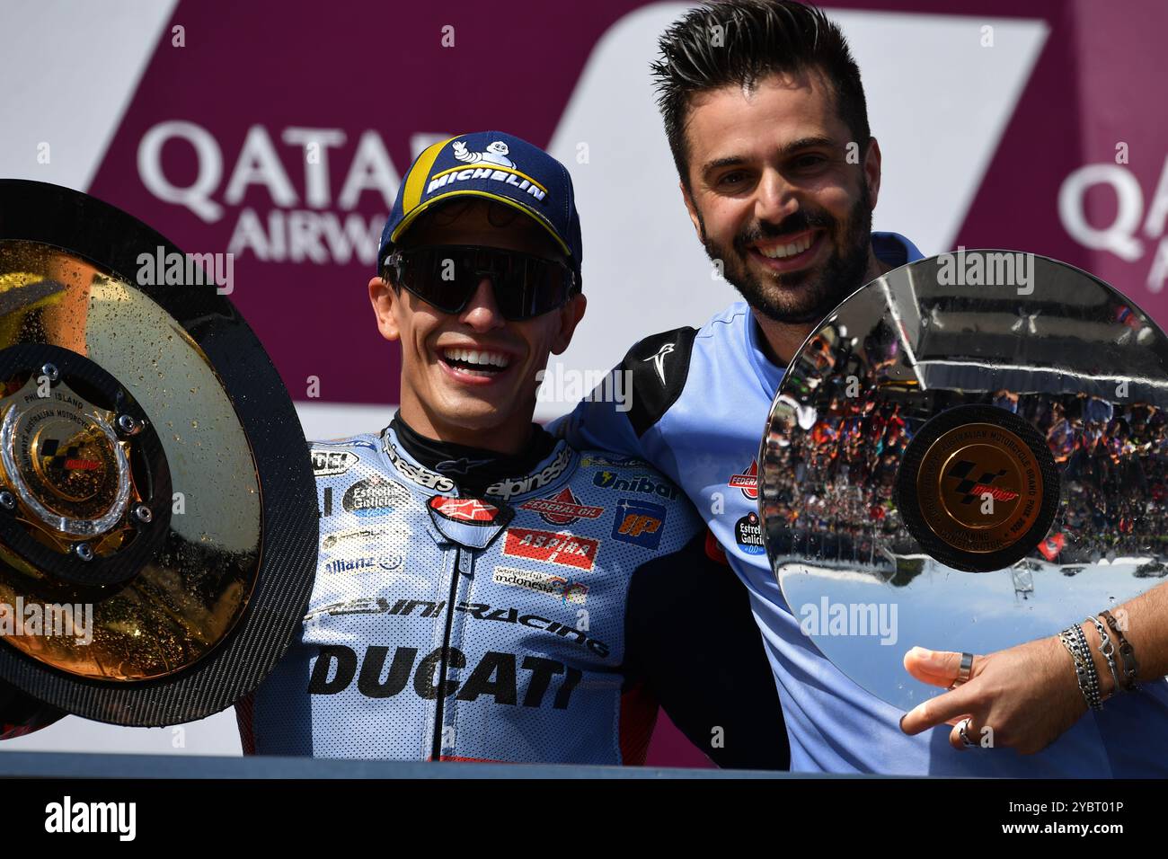 MELBOURNE, AUSTRALIEN. Oktober 2024. Im Bild: Marc Márquez, Nummer 93 Spaniens, reitet für Gresini Racing während der MotoGP-Podestfeier beim Qatar Airways Australian Motorcycle Grand Prix 2024 auf dem Phillip Island Circuit. Quelle: Karl Phillipson/Alamy Live News Stockfoto