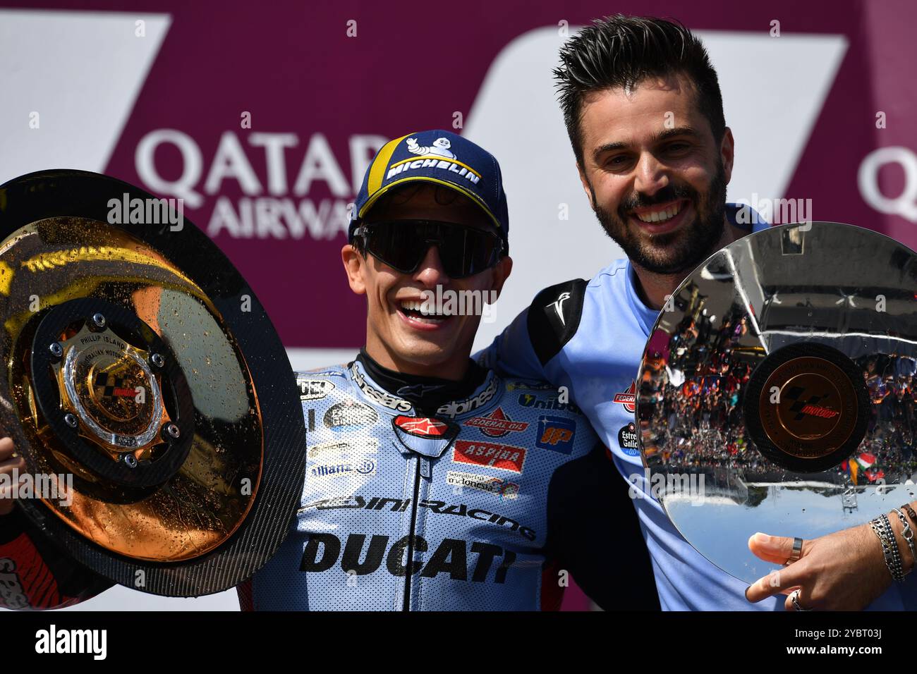 MELBOURNE, AUSTRALIEN. Oktober 2024. Im Bild: Marc Márquez, Nummer 93 Spaniens, reitet für Gresini Racing während der MotoGP-Podestfeier beim Qatar Airways Australian Motorcycle Grand Prix 2024 auf dem Phillip Island Circuit. Quelle: Karl Phillipson/Alamy Live News Stockfoto