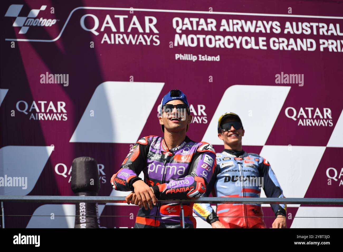 MELBOURNE, AUSTRALIEN. Oktober 2024. Im Bild: Jorge Martín, Nummer 89 Spaniens, fährt für Prima Pramac Racing während der MotoGP-Podiumspalast beim Qatar Airways Australian Motorcycle Grand Prix 2024 auf dem Phillip Island Circuit. Quelle: Karl Phillipson/Alamy Live News Stockfoto