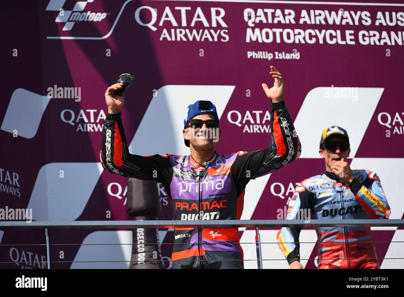 MELBOURNE, AUSTRALIEN. Oktober 2024. Im Bild: Jorge Martín, Nummer 89 Spaniens, fährt für Prima Pramac Racing während der MotoGP-Podiumspalast beim Qatar Airways Australian Motorcycle Grand Prix 2024 auf dem Phillip Island Circuit. Quelle: Karl Phillipson/Alamy Live News Stockfoto