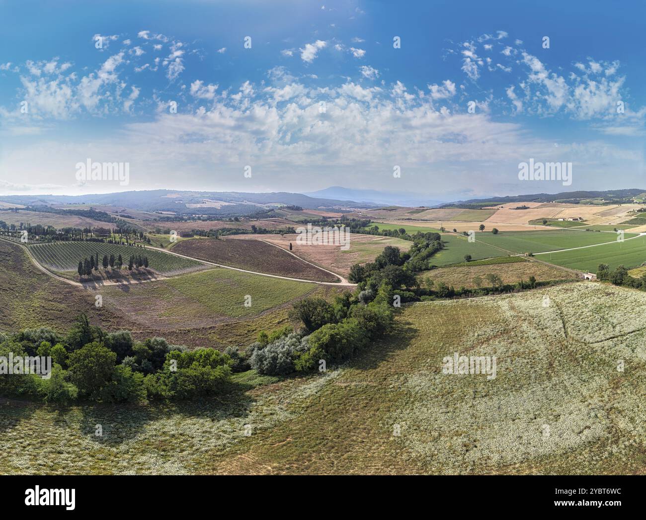 Toskanische Landschaft auf einer Straße von Zypressen in der Nähe von San Quirico d Orcia, Italien, Europa Stockfoto