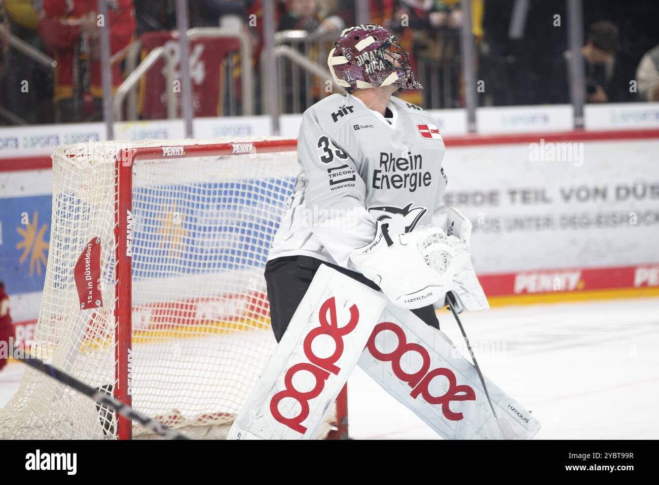 PSD Bank Dome, Düsseldorf, Nordrhein-Westfalen, Julius Hudacek (Koelner Haie, #35), PENNY DEL, Duesseldorfer EG-Koelner Haie am 18.10/2024 Stockfoto