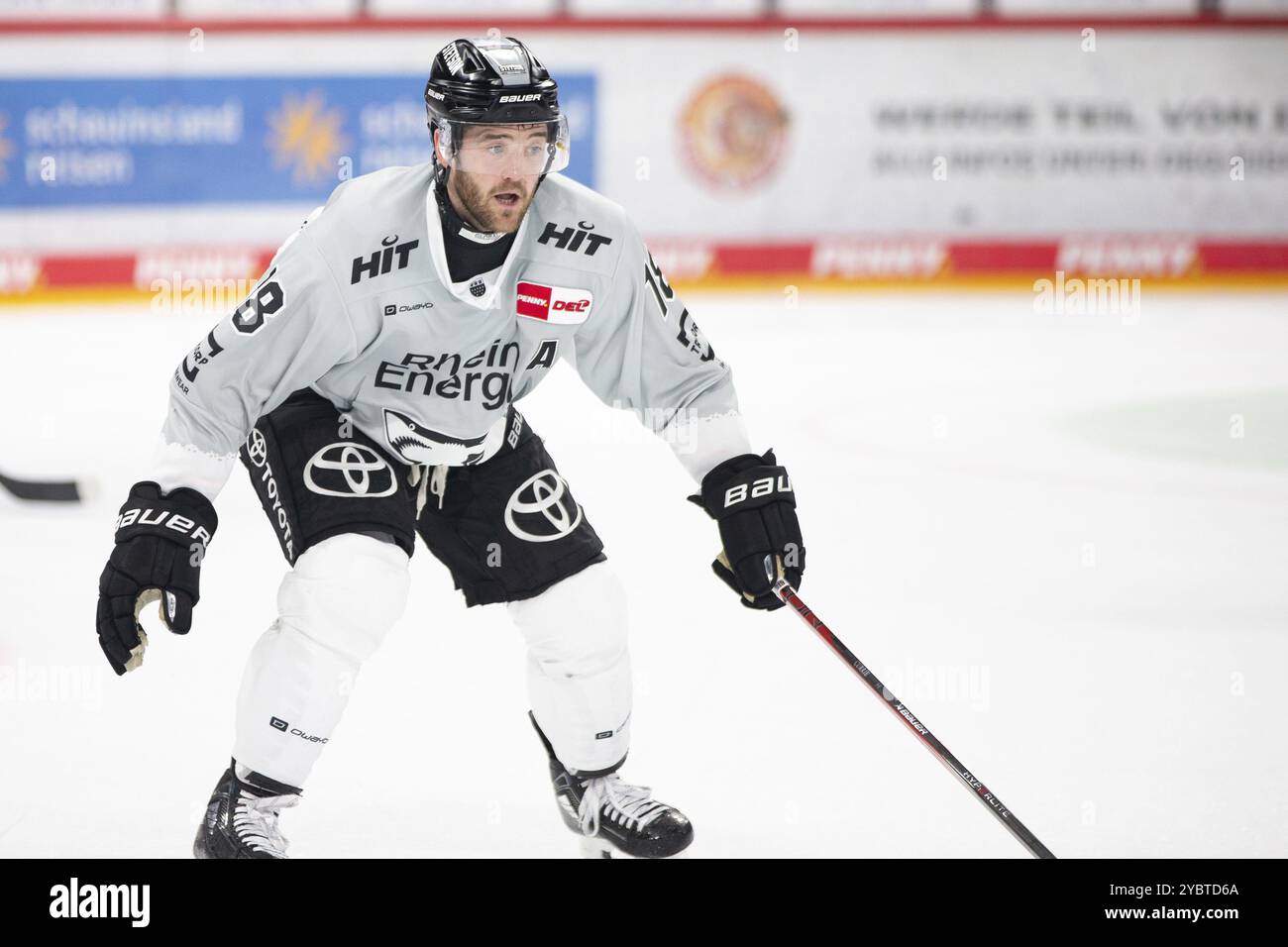PSD Bank Dome, Düsseldorf, Nordrhein-Westfalen, Joshua Currie (Koelner Haie, #18), PENNY DEL, Duesseldorfer EG-Koelner Haie am 18.10.2024 bei der P Stockfoto
