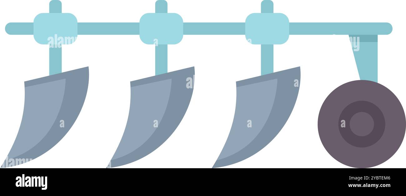 Der Pflug wird hinter einem Traktor gezogen, um den Boden auf einem Bauernhof zu bearbeiten und für die Aussaat vorzubereiten Stock Vektor