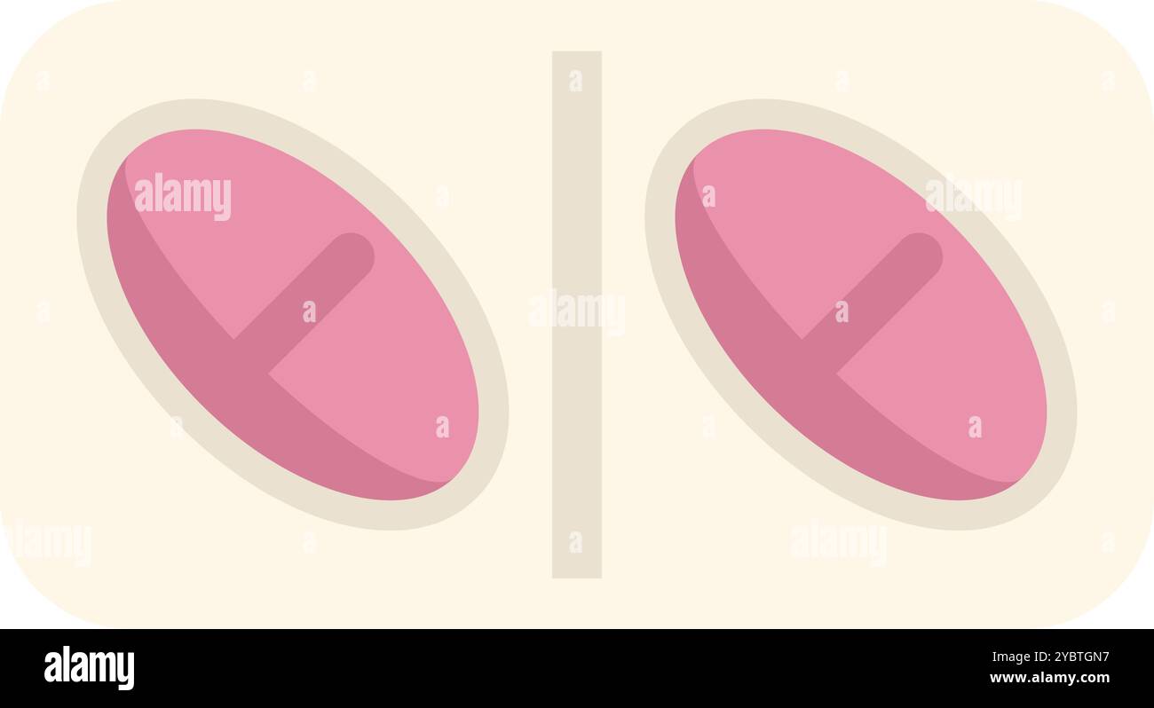 Diese Vektor-Illustration zeigt eine Blisterpackung mit zwei rosafarbenen ovalen Tabletten, die Medikamente, Gesundheitswesen und Arzneimittel darstellen Stock Vektor