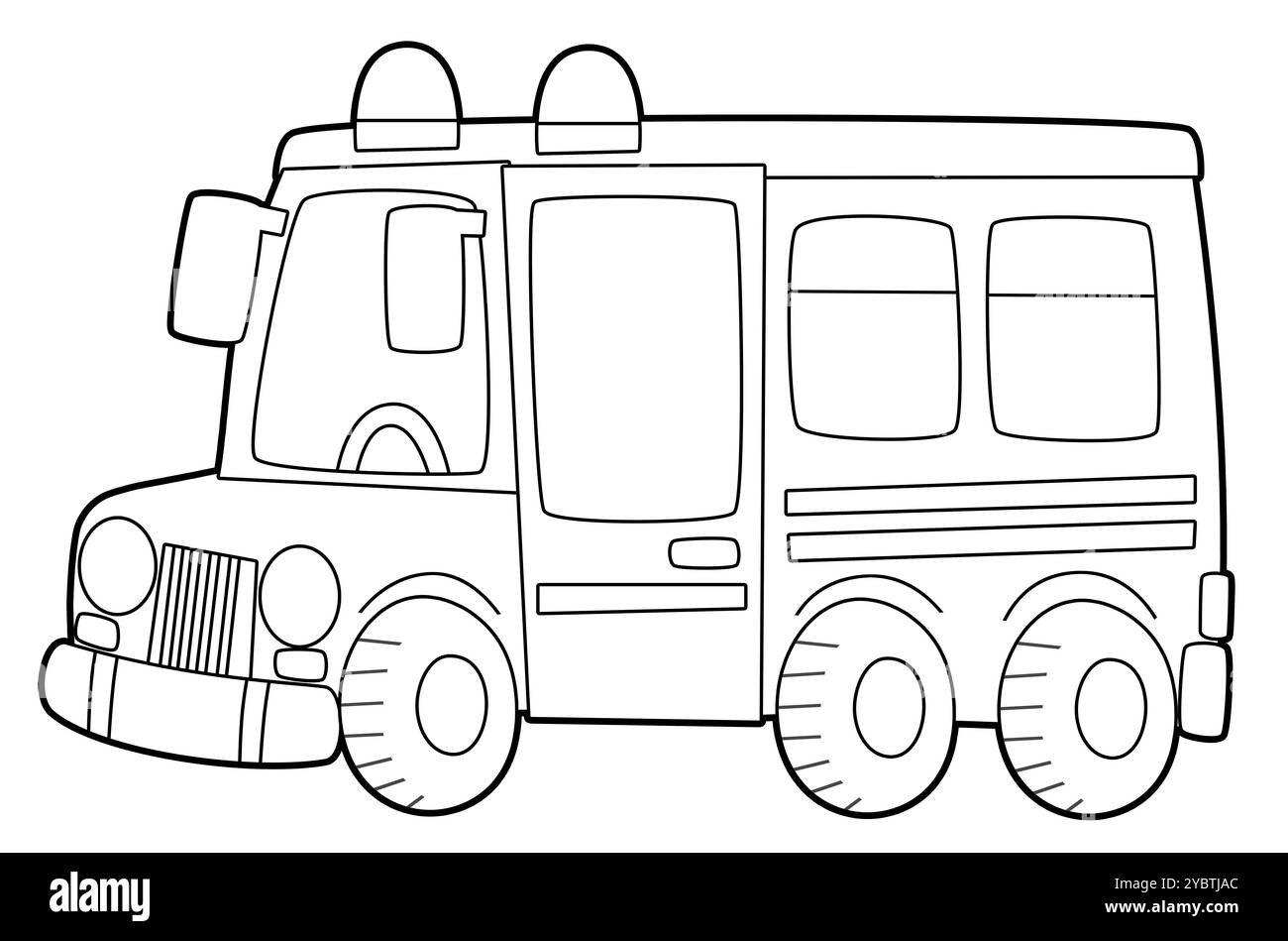 Ausmalseite Feuerwehr Auto Auto Ausmalseite isolierte Illustration für Kinder Stockfoto