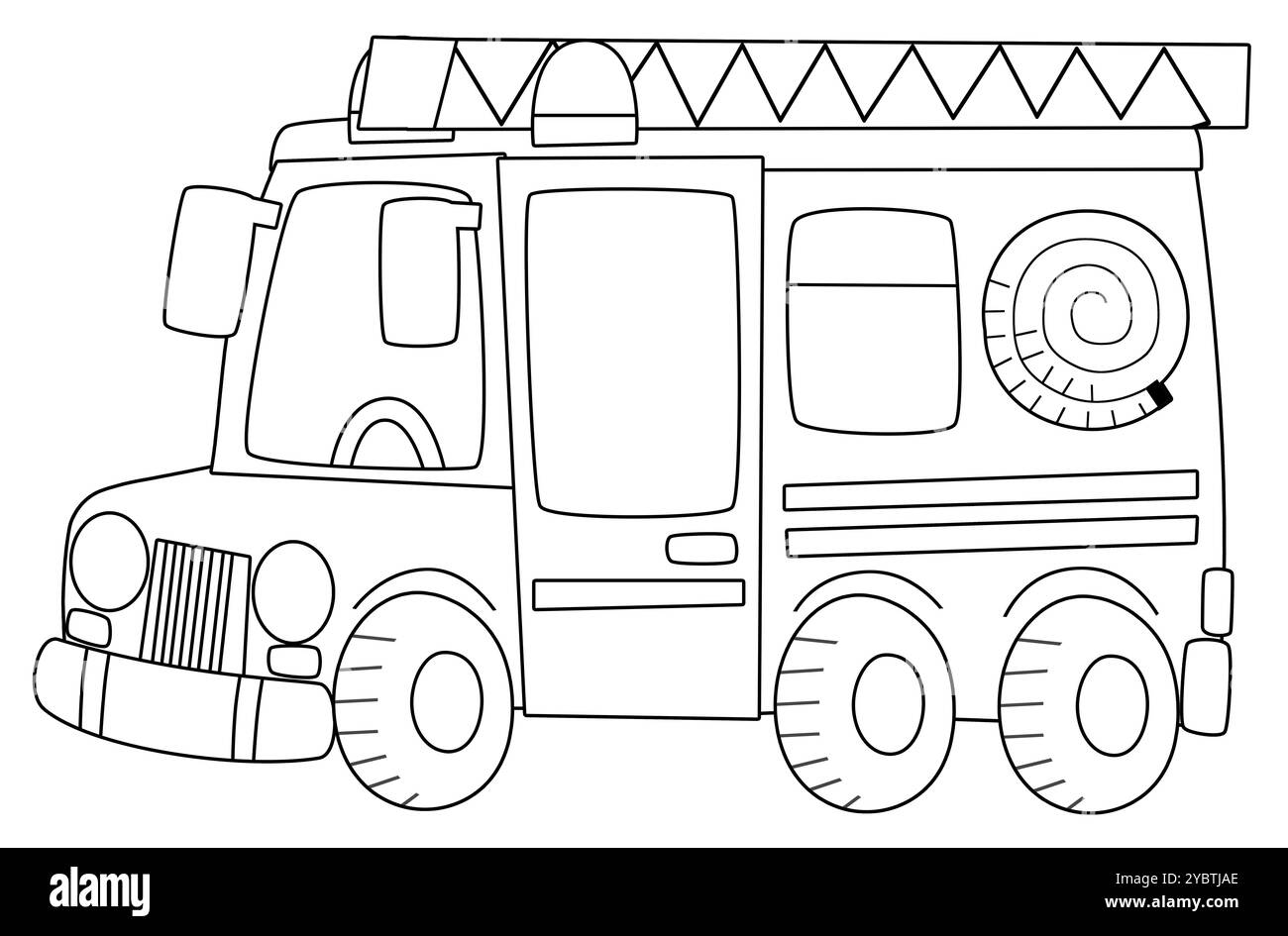 Ausmalseite Feuerwehr Auto Auto Ausmalseite isolierte Illustration für Kinder Stockfoto