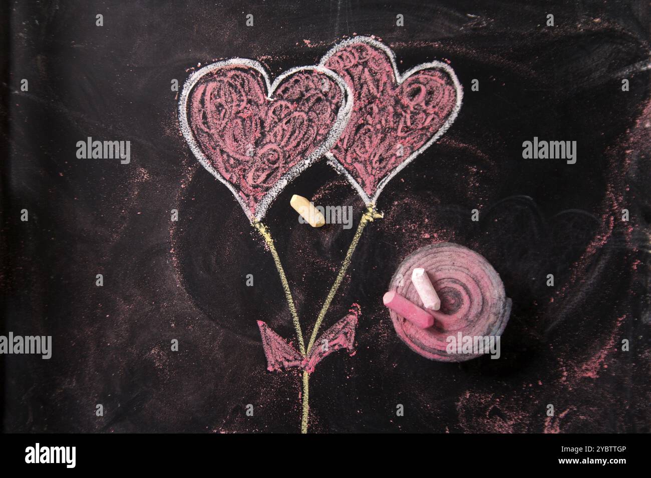 Geschehen grafische Darstellung mit Kreide auf Tafel Symbol der Liebe, das Herz Stockfoto