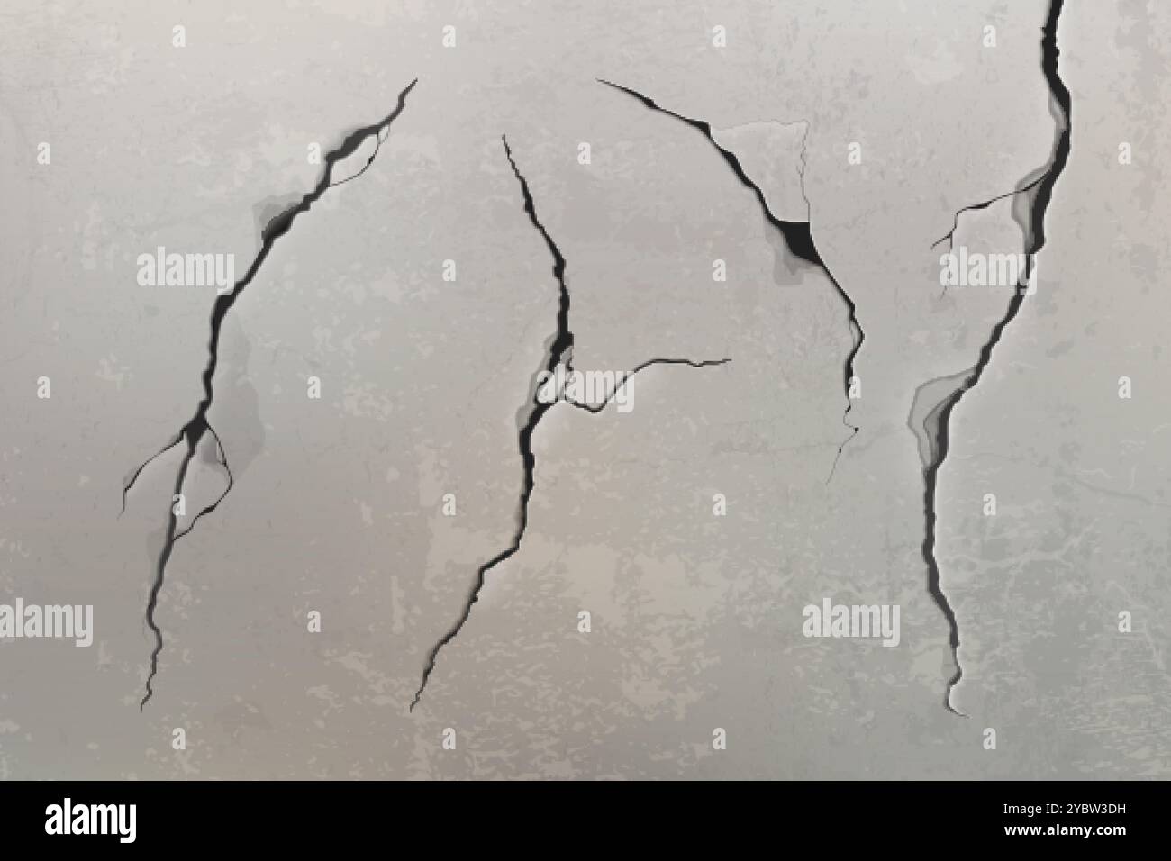 Rissige Betonwandstruktur. Vektor-realistische Illustration des Bodenbruchs nach Erdbeben, abstraktes schwarzes Loch in der Zementwand, grungy innen Stock Vektor