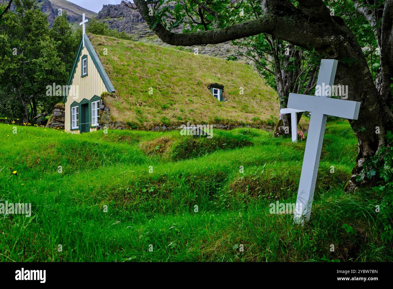 Island, Südosten Islands, Austurland, Hof, Hofskirkja Kirche Stockfoto