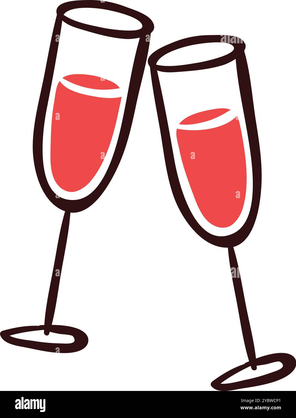 Handgezeichnetes Champagnerglas für Valentinstag-Feiern Stock Vektor