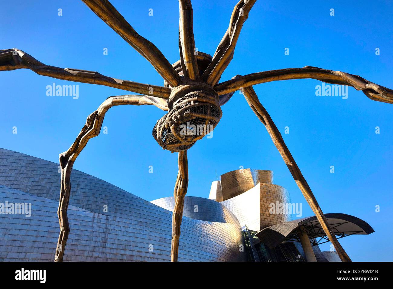 Bilbao 11.10.2024 Maman ist eine Skulptur aus der Spinnen-Serie der Künstlerin Louise Bourgeois. Sie ist über neun Meter hoch und tragen einen Beutel, der 26 Marmoreier enthält. Maman ist das französische Wort für Mama. Die Installation steht auf dem Gelände des Guggenheim Museum Bilbao in Spanien *** Bilbao 11 10 2024 Maman ist eine Skulptur aus der Spinnenserie der Künstlerin Louise Bourgeois Sie ist über neun Meter hoch und trägt eine Tasche mit 26 Marmoreiern Maman ist das französische Wort für Mama die Installation befindet sich auf dem Gelände des Guggenheim Museum Bilbao in Spanien Stockfoto