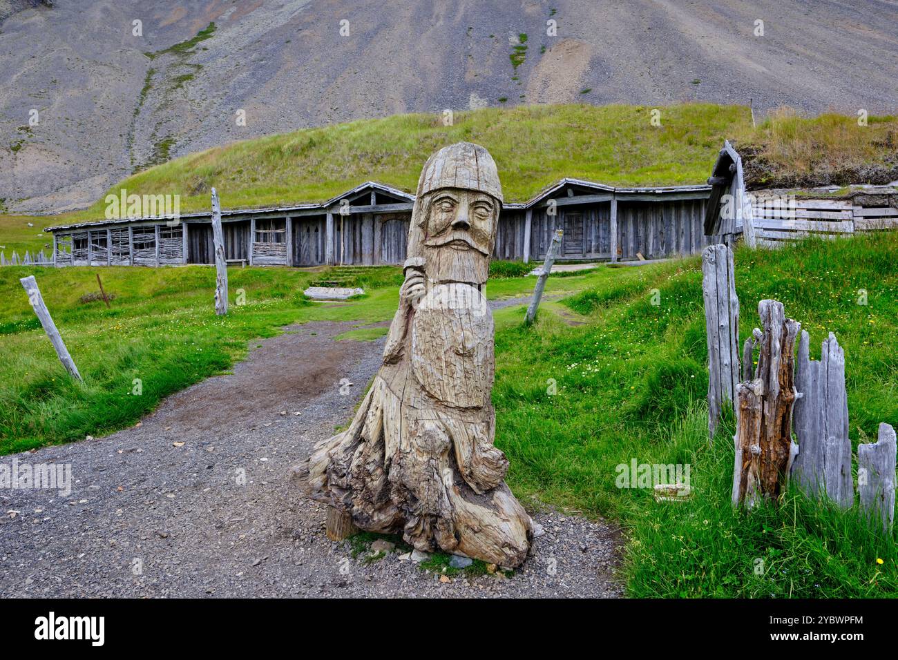Island, Austurland, Hofn, Halbinsel Stokksnes, Wikingerdorf Stockfoto