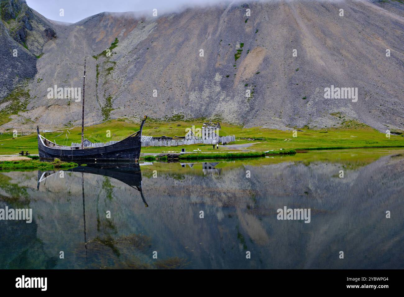 Island, Austurland, Hofn, Halbinsel Stokksnes, Wikingerdorf Stockfoto