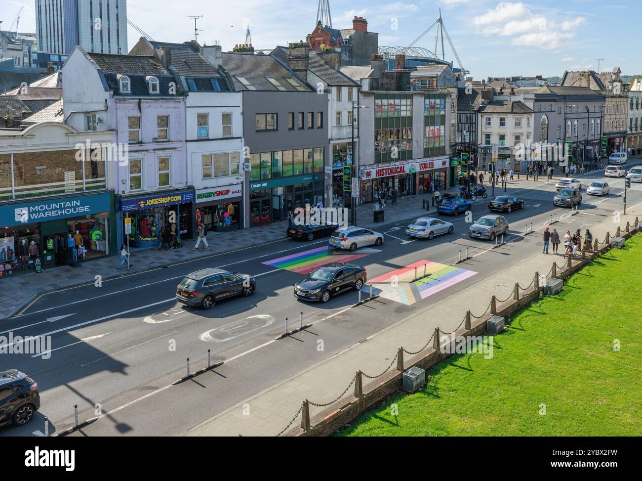 Duke Street und Castle Street ab Cardiff Castle, Cardiff, wales, Großbritannien Stockfoto