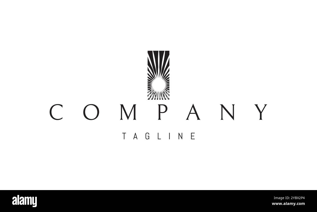 Vektorlogo mit abstraktem Bild einer strahlenden Sonne mit Strahlen. Stock Vektor