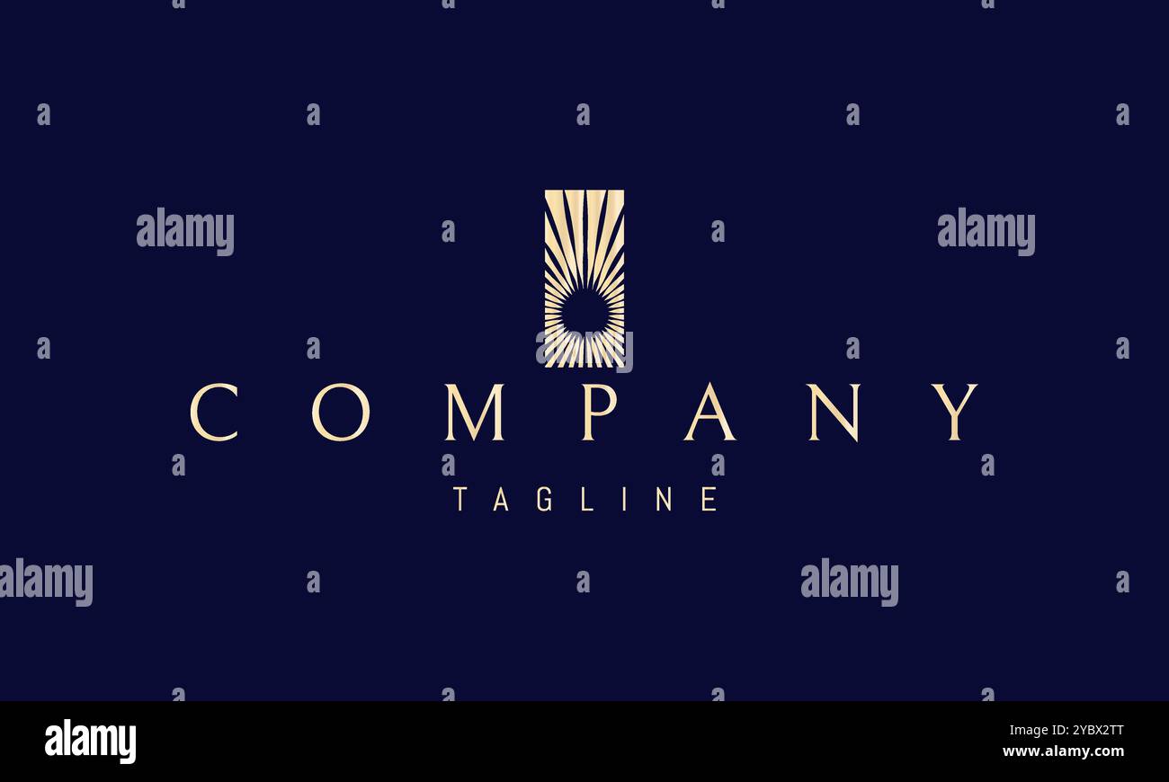 Goldenes Vektor-Logo mit einem abstrakten Bild einer strahlenden Sonne mit Strahlen. Stock Vektor