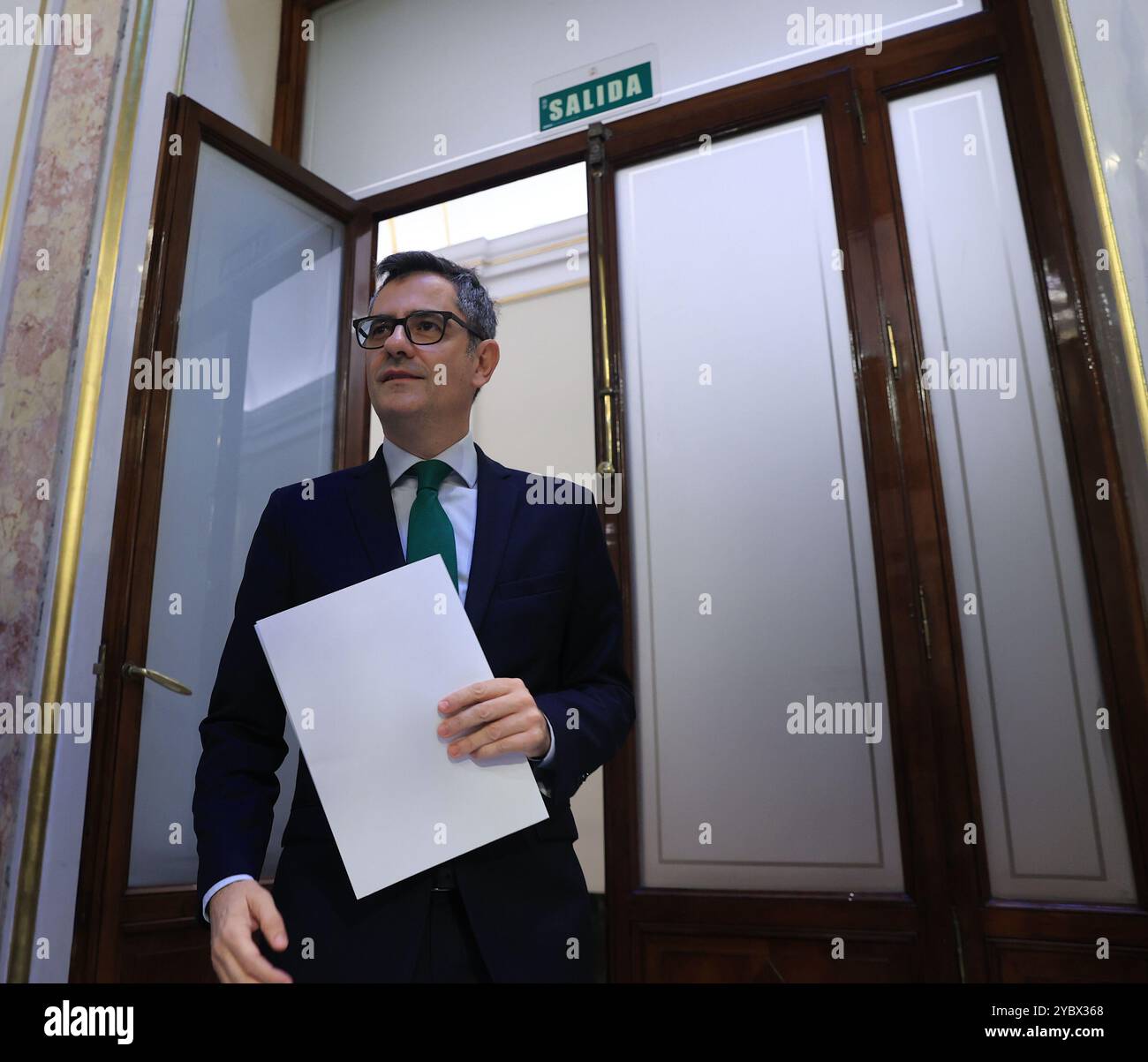 Madrid, 16.10.2024. Abgeordnetenkongress. Plenarsitzung der Kontrolle der Regierung. Pressekonferenz von Félix Bolaños. Foto: Jaime García. ARCHDC. Quelle: Album / Archivo ABC / Jaime García Stockfoto