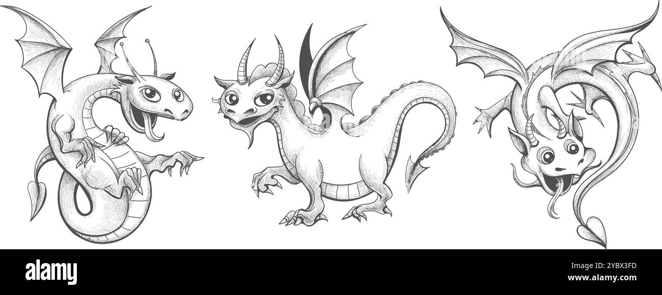 Handgezeichnete süße Drachen Stock Vektor