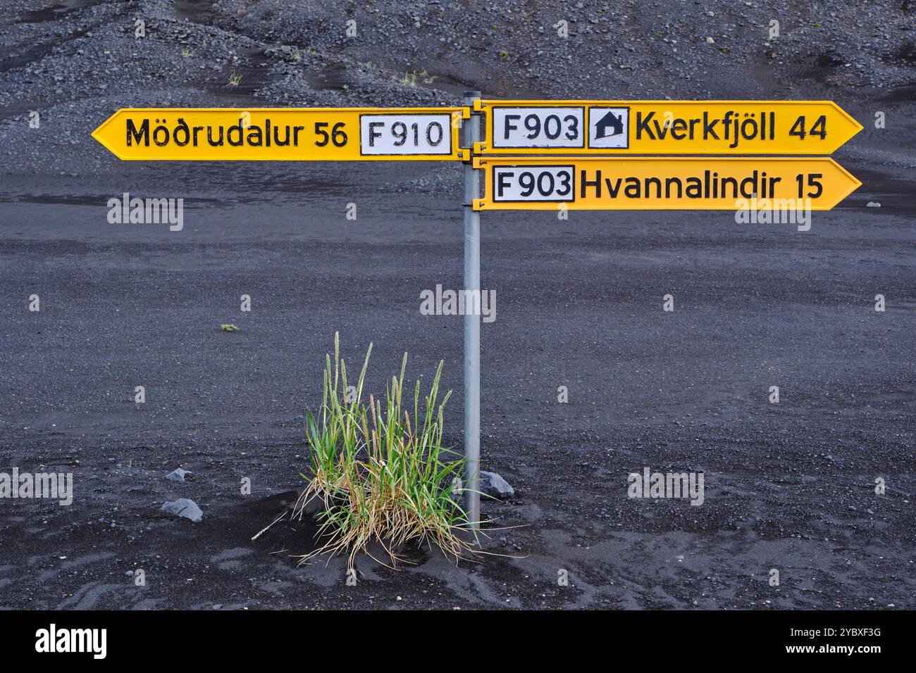 Island, Nordurland Eystra, Spur nach Askja, Wegweiser Stockfoto