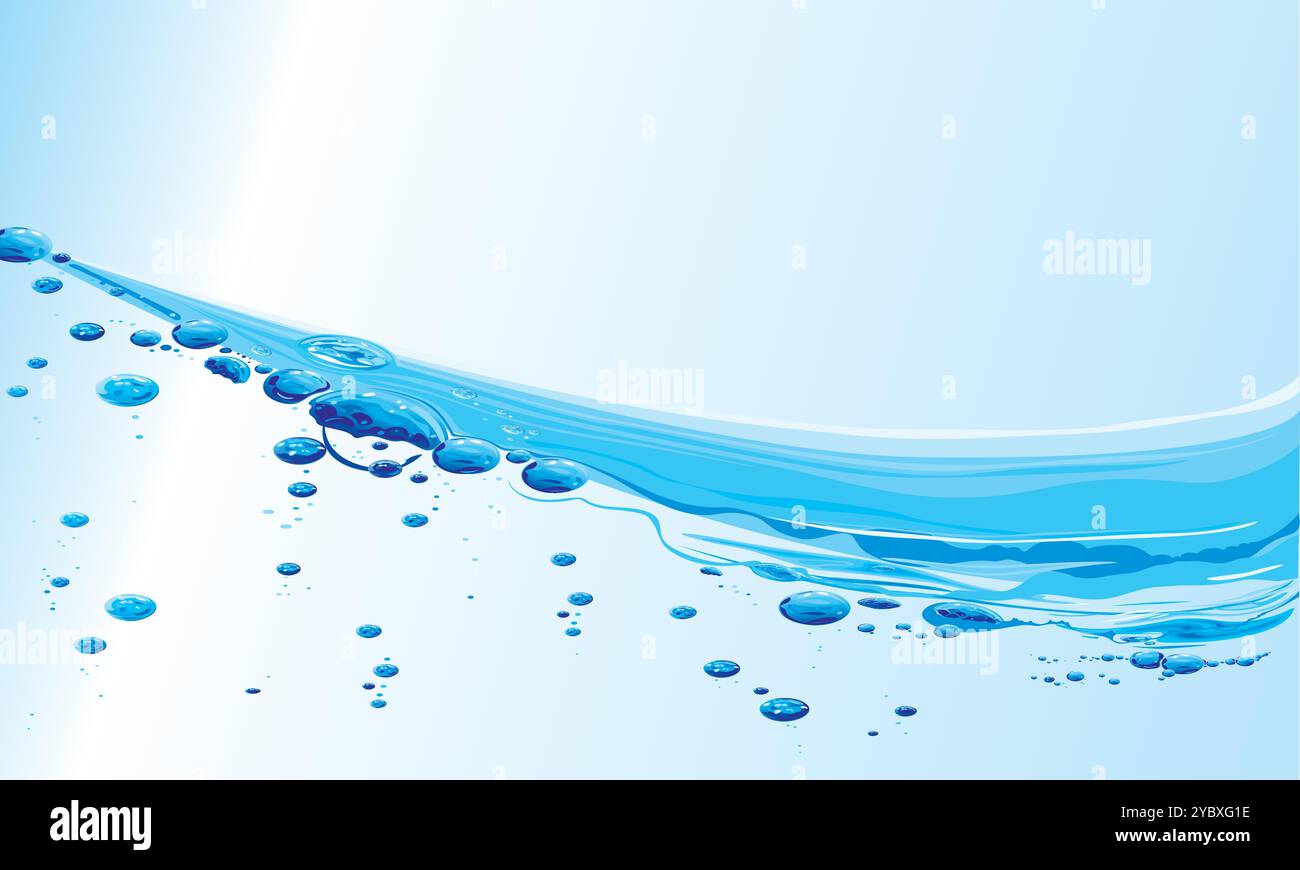 Blaue Wasserwelle mit funkelnden Blasen, perfekt für naturinspirierte Designs und Wassermotive. Stock Vektor