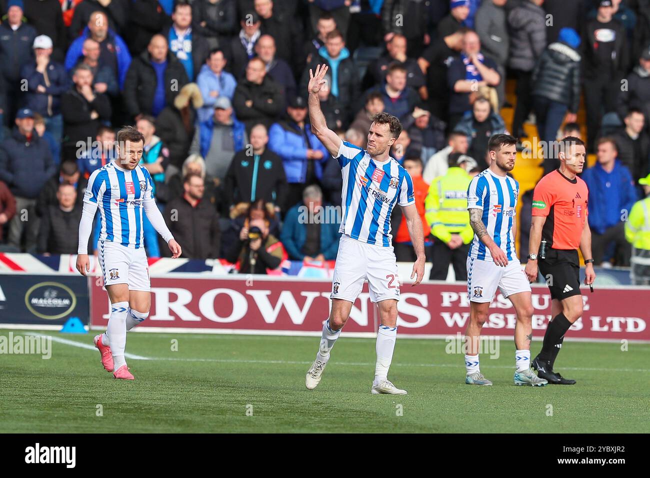 Kilmarnock, Großbritannien. Oktober 2024. Kilmarnock fc spielte gegen den Rangers FC in der schottischen Premiership, 1. Phase, in ihrem Heimatland Rugby Park, Kilmarnock, Ayrshire, Schottland, UK. Das Finale war Kilmarnock 1:0-Rangers und das Siegtor wurde von MARLEY WATKINS, Kilmarnock 23, in 87 Minuten erzielt. Quelle: Findlay/Alamy Live News Stockfoto