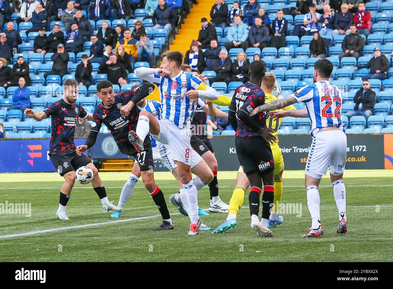 Kilmarnock, Großbritannien. Oktober 2024. Kilmarnock fc spielte gegen den Rangers FC in der schottischen Premiership, 1. Phase, in ihrem Heimatland Rugby Park, Kilmarnock, Ayrshire, Schottland, UK. Das Finale war Kilmarnock 1:0-Rangers und das Siegtor wurde von MARLEY WATKINS, Kilmarnock 23, in 87 Minuten erzielt. Quelle: Findlay/Alamy Live News Stockfoto