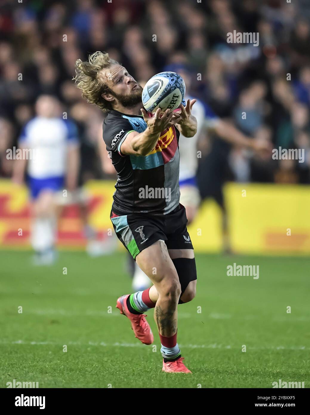 Tyrone Green von Harlequins in Aktion während des Gallagher Premiership-Spiels zwischen Harlequins gegen Bath Rugby, The Stoop, Twickenham, London UK am Samstag, den 19. Dezember 2024. Foto von Gary Mitchell Stockfoto