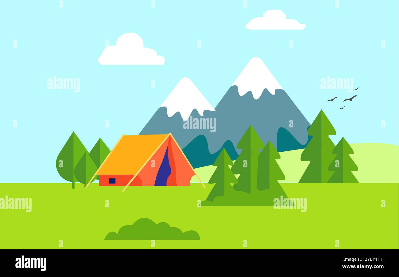 Illustration der natürlichen Landschaft Camping Platz Vektor Stock Vektor