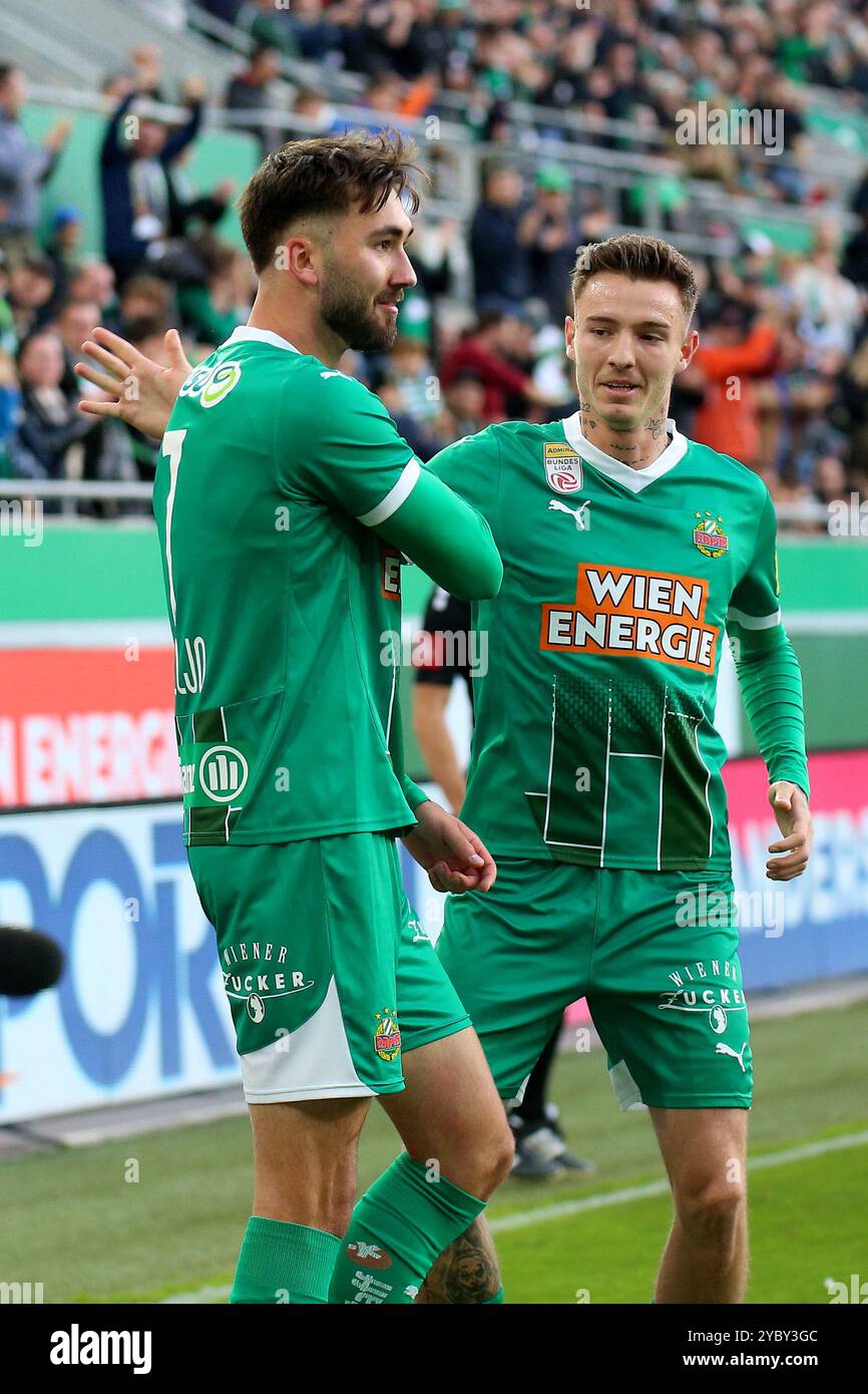 Wien, Österreich. Oktober 2024. WIEN, ÖSTERREICH - 20. OKTOBER: Jubeljubel durch Torschütze Dion Beljo von Rapid während des Admiral-Bundesliga-Spiels zwischen SK Rapid und TSV Egger Glas Hartberg im Allianz Stadion am 20. Oktober 2024 in Wien.241020 SEPA 29 003 - 20241020 PD11342 Credit: APA-PictureDesk/Alamy Live News Stockfoto