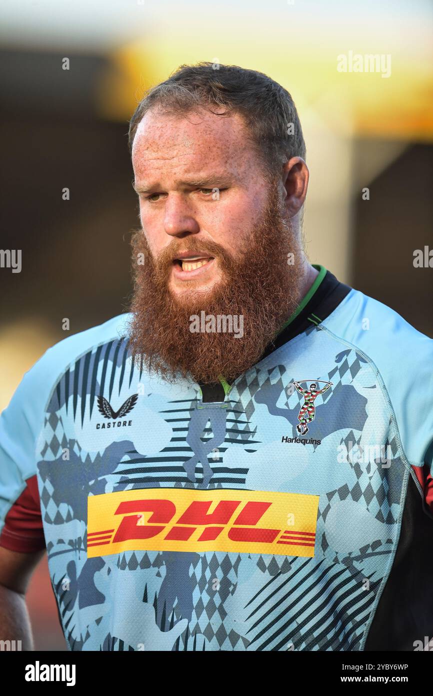 Jordon Els von Harlequins wärmt sich vor dem Gallagher Premiership Spiel zwischen Harlequins gegen Bath Rugby, The Stoop, Twickenham, London UK am Samstag, den 19. Dezember 2024. Foto von Gary Mitchell Stockfoto