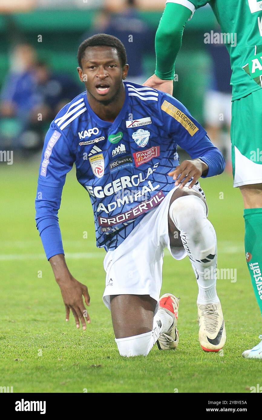 Wien, Österreich. Oktober 2024. WIEN, ÖSTERREICH - 20. OKTOBER: Enttäuschung von Nelson Amadin aus Hartberg während des Admiral-Bundesliga-Spiels zwischen SK Rapid und TSV Egger Glas Hartberg im Allianz Stadion am 20. Oktober 2024 in Wien.241020 SEPA 29 033 - 20241020 PD13496 Credit: APA-PictureDesk/Alamy Live News Stockfoto