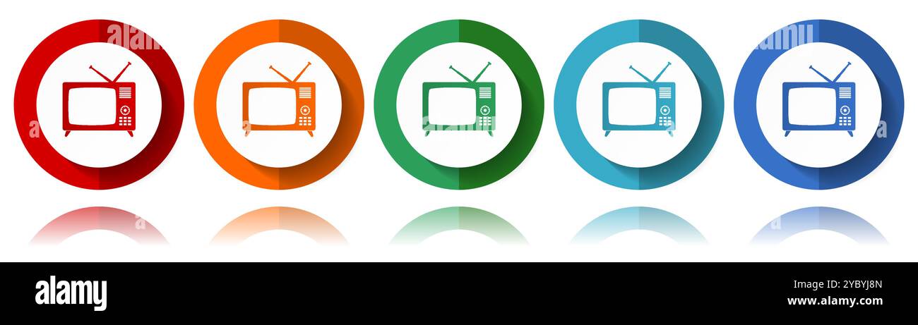 Retro-Fernseher, tv- und Videobildvektorsymbole, flacher Symbolsatz für Logo-Design, Webdesign und mobile Anwendungen, farbenfrohe Web-Button-Kollektion i Stock Vektor