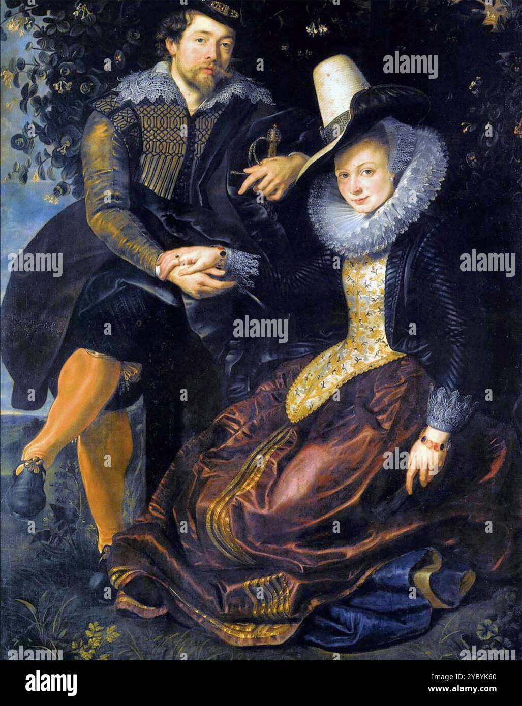 PETER PAUL RUBENS (1577–1640) flämischer Künstler und Diplomat. Selbstporträt um 1609 mit seiner Frau Isabella Brant, bekannt als Geißblatt-Bower-Porträt. Stockfoto