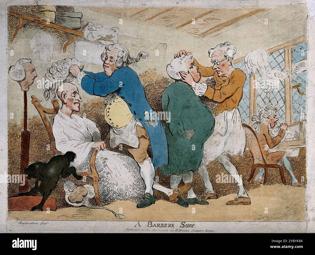 THOMAS ROWLANDSON (1757–1827) englischer Künstler und Satiriker. Der Friseurladen 1823. Stockfoto