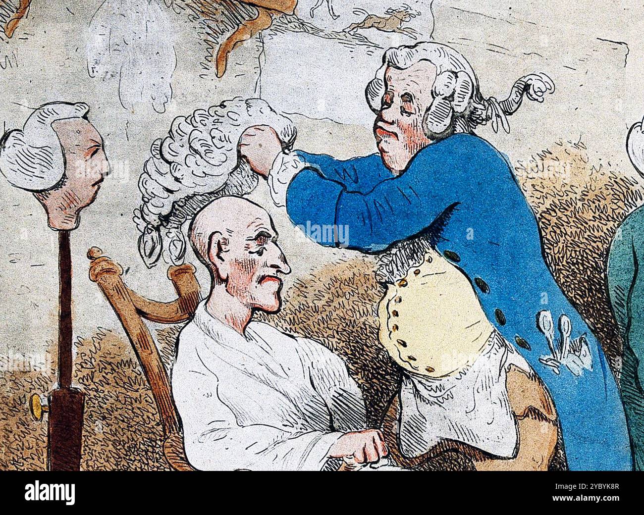 THOMAS ROWLANDSON (1757–1827) englischer Künstler und Satiriker. Detailansicht des Friseurgeschäfts 1823. Stockfoto