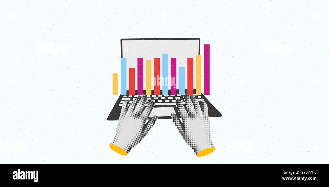 Notebook mit Collage-Vektor-Illustration für das Unternehmenswachstum Stock Vektor