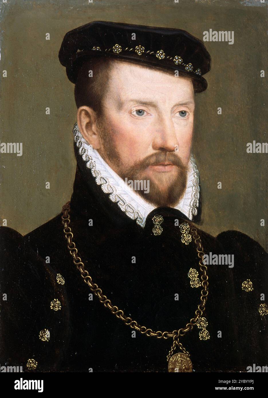 Gaspard II. De Coligny, Gaspard de Coligny, seigneur de Châtillon (1519–1572), französischer Adliger, französischer Admiral und Hugenottenführer während der französischen Religionskriege. Porträt von Francois Clouet Stockfoto