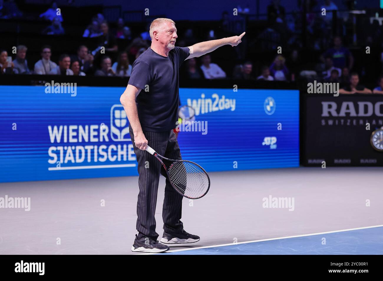 Wien, Wien, Österreich. Oktober 2024. Boris Becker aus Deutschland, auf Cout gegen Matthias Bachinger aus Deutschland während der Este Bank Open - ATP500, Herren Tennis (Foto: © Mathias Schulz/ZUMA Press Wire) NUR REDAKTIONELLE VERWENDUNG! Nicht für kommerzielle ZWECKE! Quelle: ZUMA Press, Inc./Alamy Live News Stockfoto