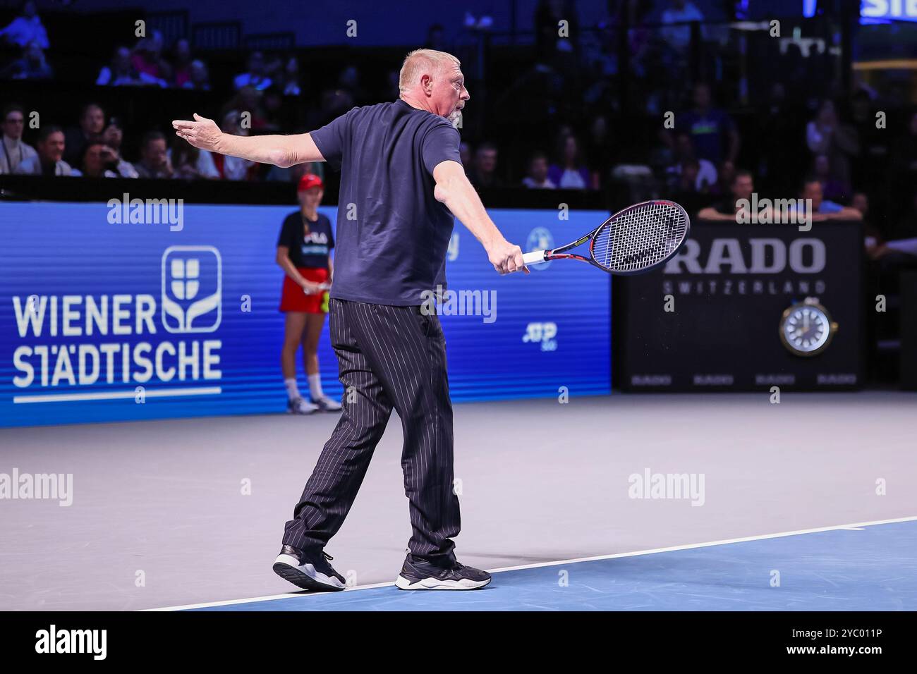 Wien, Wien, Österreich. Oktober 2024. Boris Becker aus Deutschland, auf Cout gegen Matthias Bachinger aus Deutschland während der Este Bank Open - ATP500, Herren Tennis (Foto: © Mathias Schulz/ZUMA Press Wire) NUR REDAKTIONELLE VERWENDUNG! Nicht für kommerzielle ZWECKE! Quelle: ZUMA Press, Inc./Alamy Live News Stockfoto