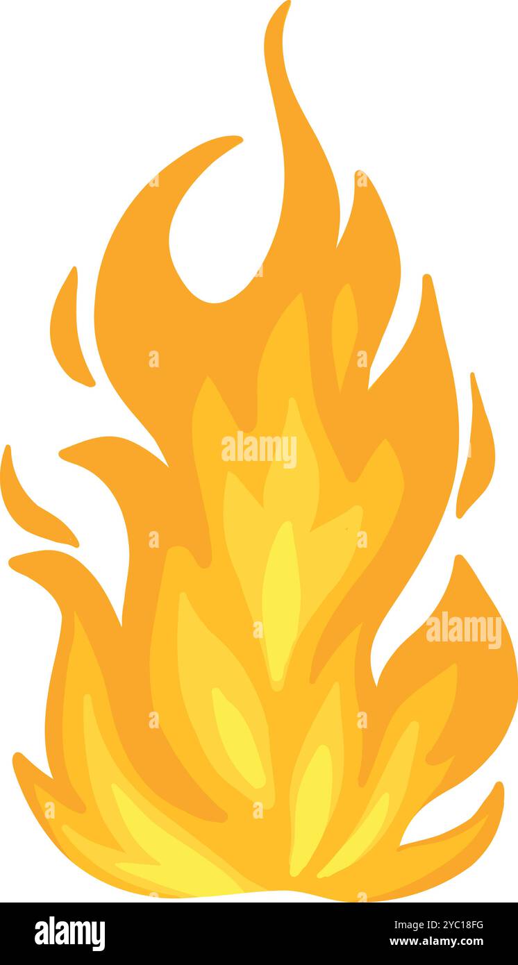 Bunte Feuerflamme. Buntes Lagerfeuer, brennende Feuerbälle und Wildfeuer farbige Flammen flache Vektor-Illustration Icon. Cartoon Feuer auf weißem Hintergru Stock Vektor