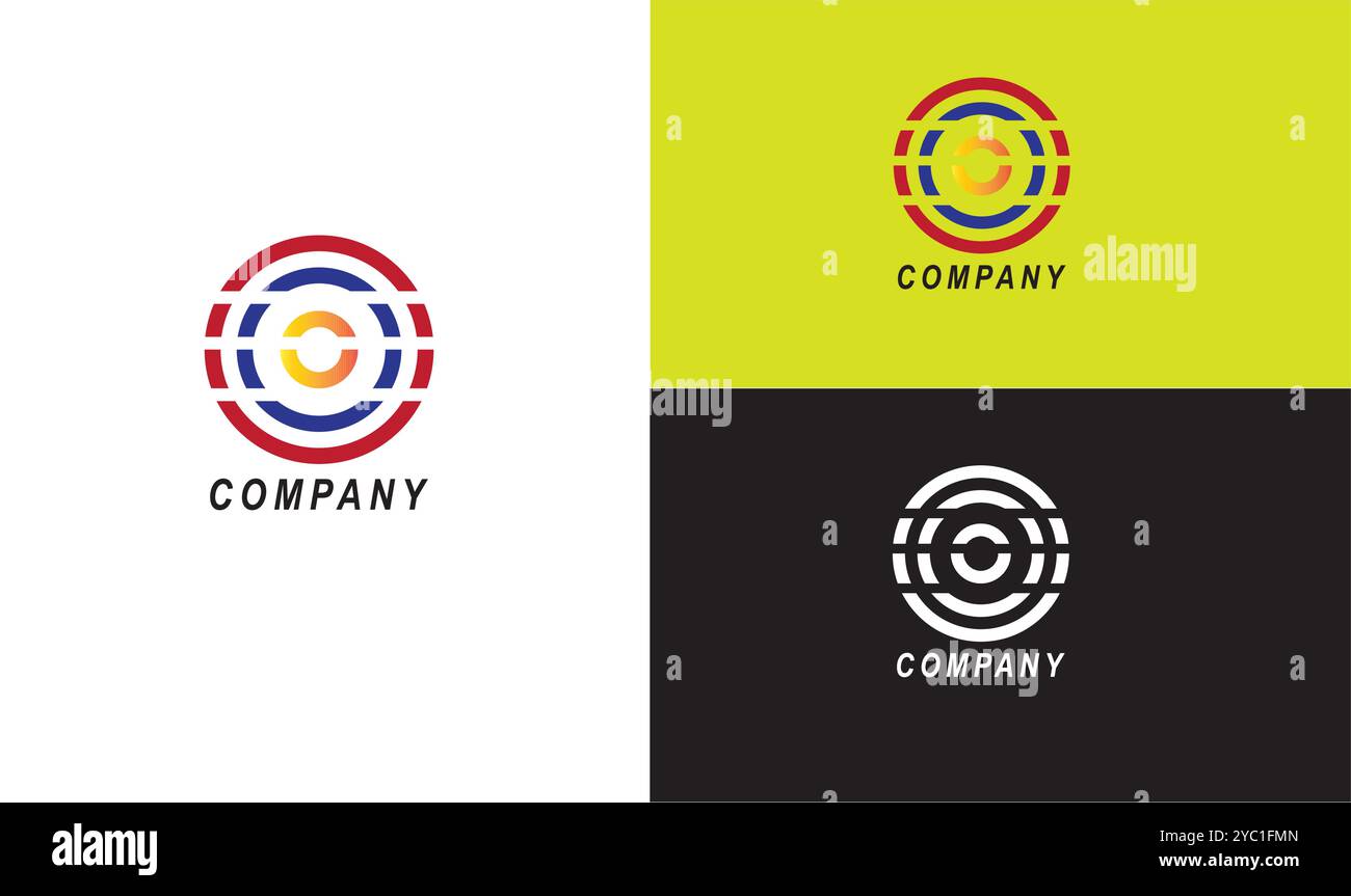 Das Logo zeigt ein schlankes und modernes Design, das sich um einen markanten Kreis dreht und Einheit und Ganzheit symbolisiert. Die minimalistische Ästhetik ist maßgeschneidert. Stock Vektor