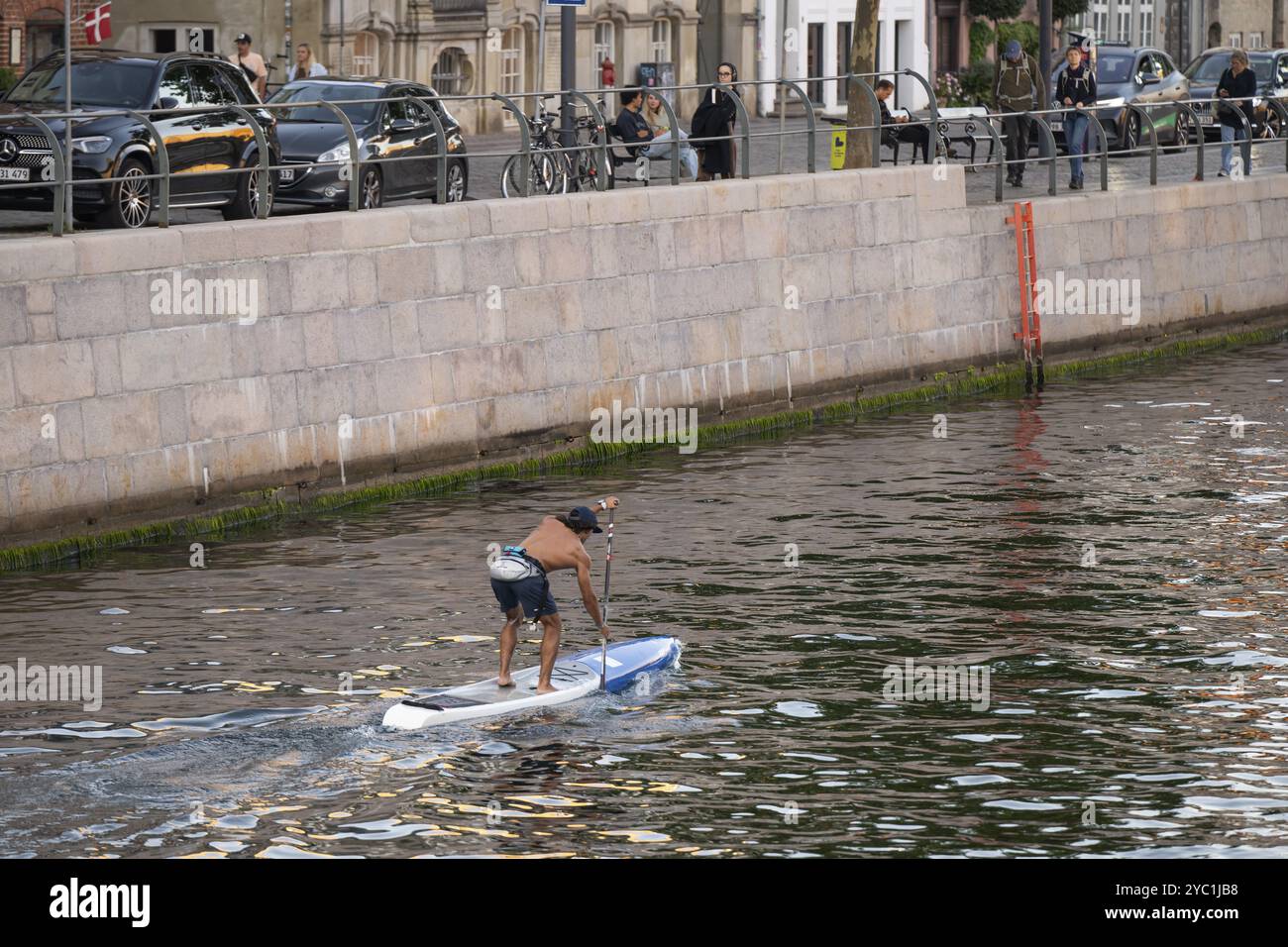 Person Stand Up Paddling, Frederiksholms Canal, Kopenhagen, Dänemark, Europa Stockfoto